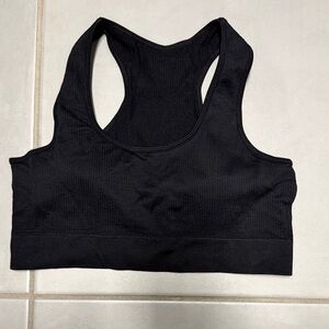 Ribbed Padded Black Racerback Sports Bra